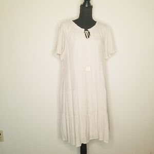 Naif Tiered Natural Color Dress Textured Rayon Cottagecore Ruffles Tie Lined